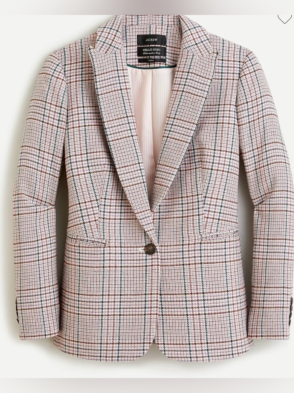 J.Crew Parke Blazer Nello Gori Italian Plaid Pink Green Women’s Size 16